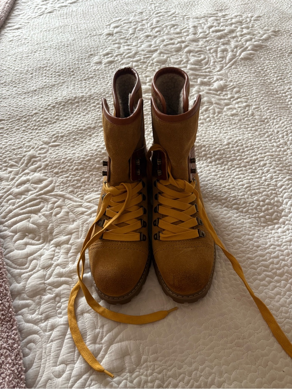 Women’s Frye Mustard Yellow Lace-Up Suede Boots